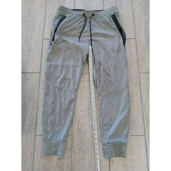 American Eagle Mens Jogging Pants Size M Drawstring Zip Pockets Cuff Gray - Picture 2 of 4